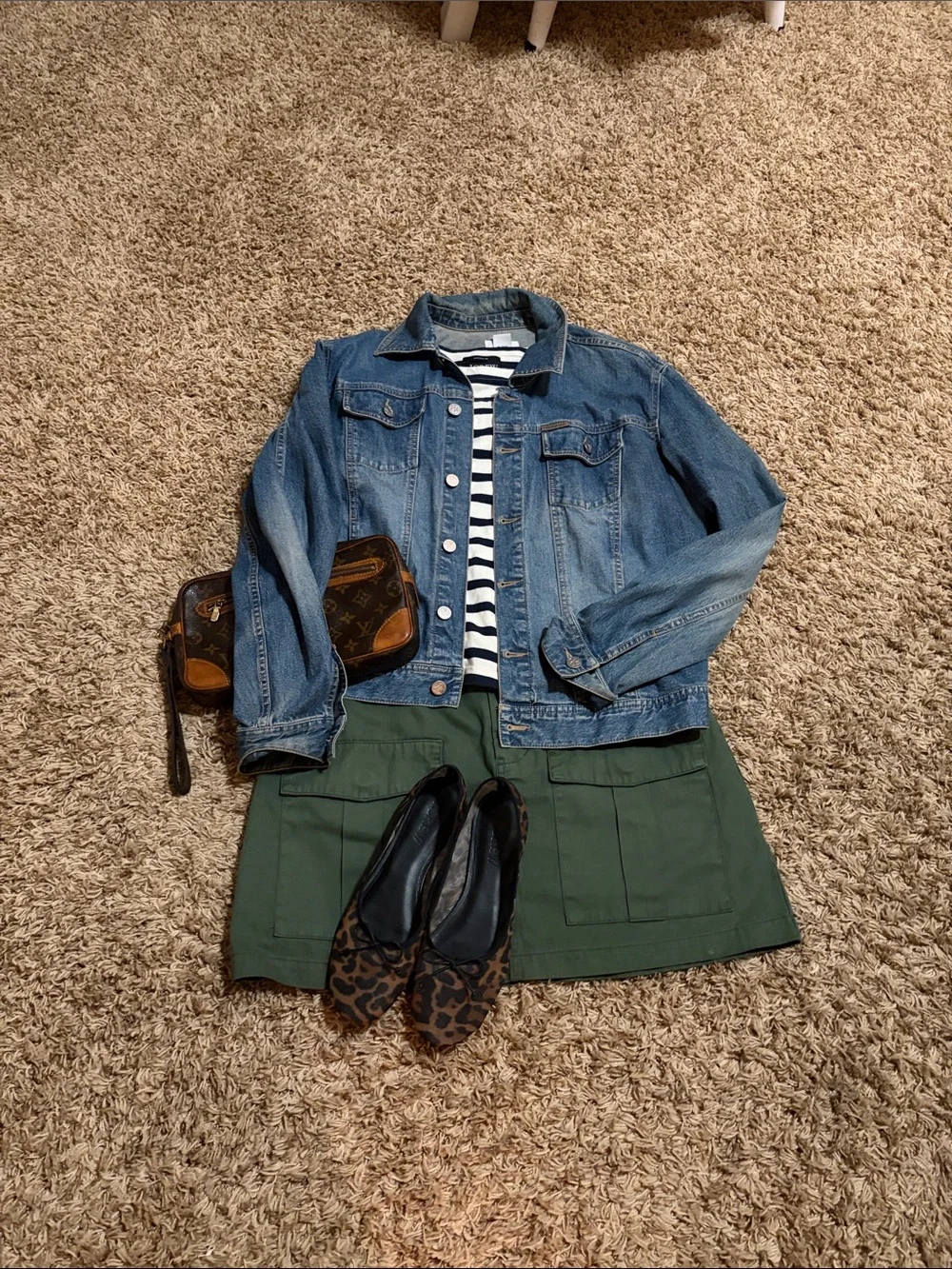 J Crew Striped Navy and White Bell-Sleeve Top Size L